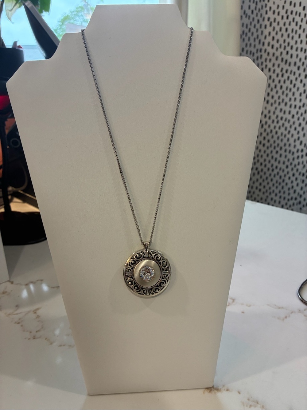 Brighton Silver-tone Filigree Pendant Necklace with Clear Crystal